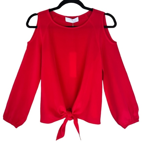 Amanda Uprichard Red,‎ Slik Cold Shoulder Long Sleeve Kellen Top NWT - Picture 1 of 6